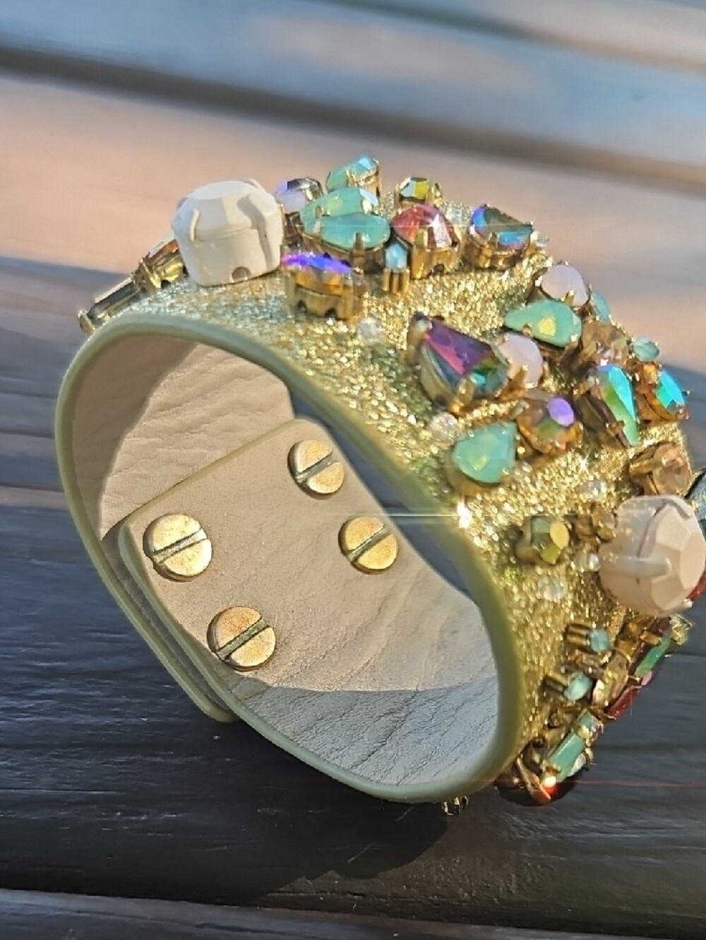 J. Crew Gold Glitter Crystal Statement Cuff Bracelet - Multicolor Gems - Picture 4 of 10